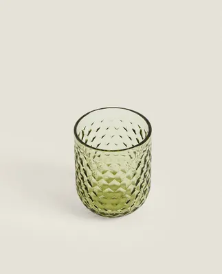 RAISED DESIGN GLASS TUMBLER