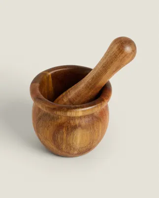 WOODEN PESTLE AND MORTAR