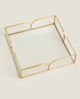 GLASS NAPKIN HOLDER WITH METAL TRIM