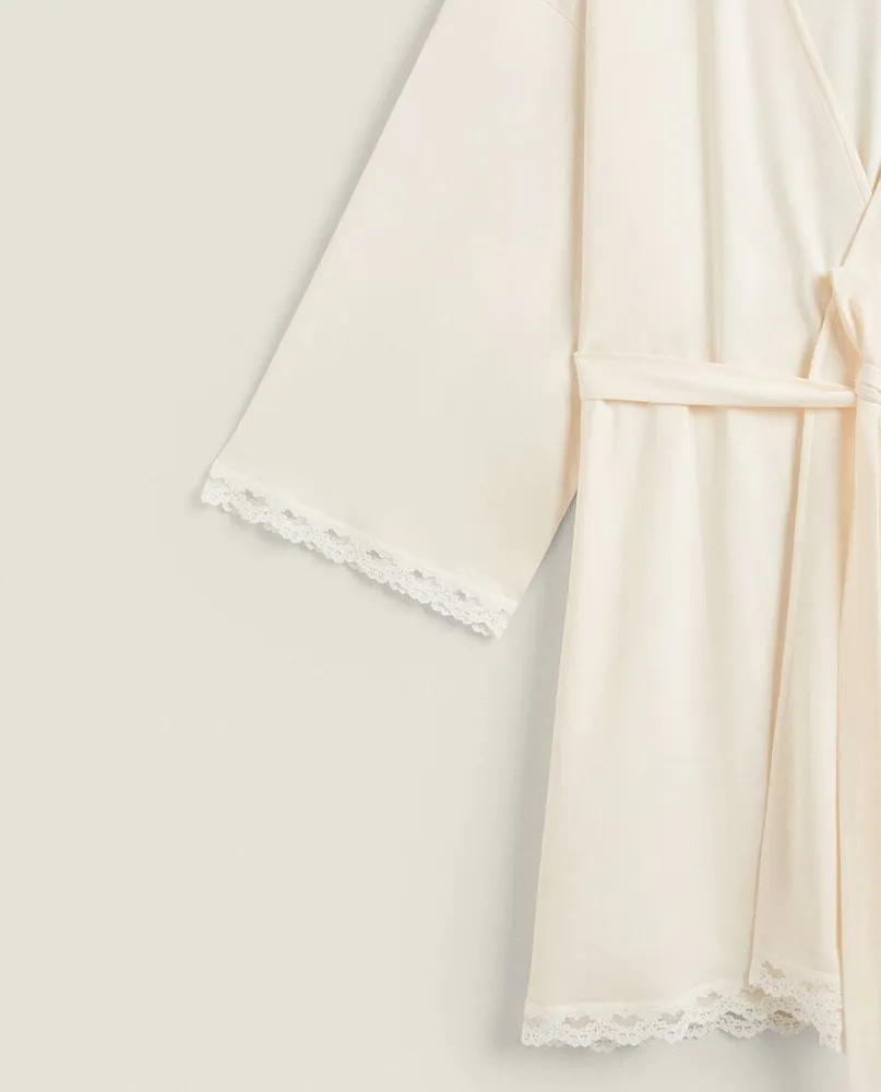 COTTON DRESSING GOWN WITH LACE TRIM