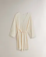 COTTON DRESSING GOWN WITH LACE TRIM