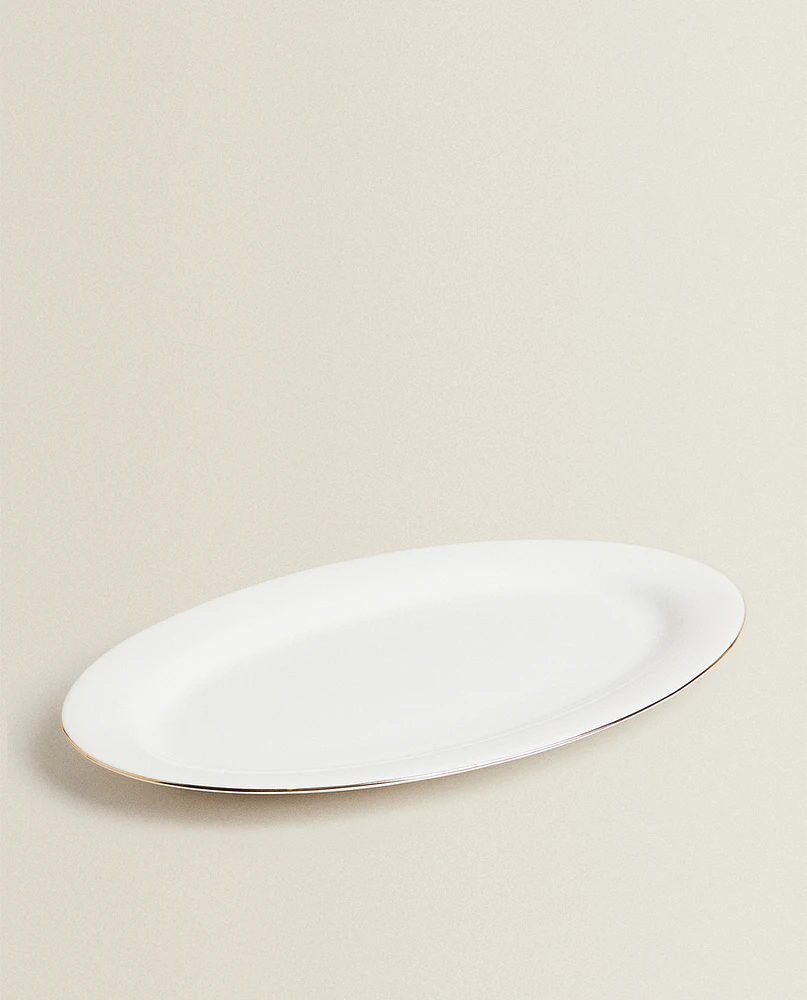 RIMMED BONE CHINA OVAL SERVING DISH