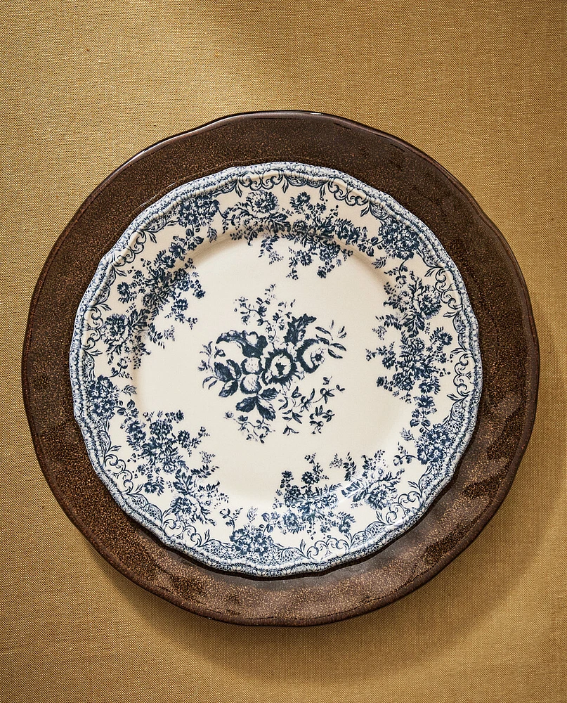 FLORAL EARTHENWARE DESSERT PLATE