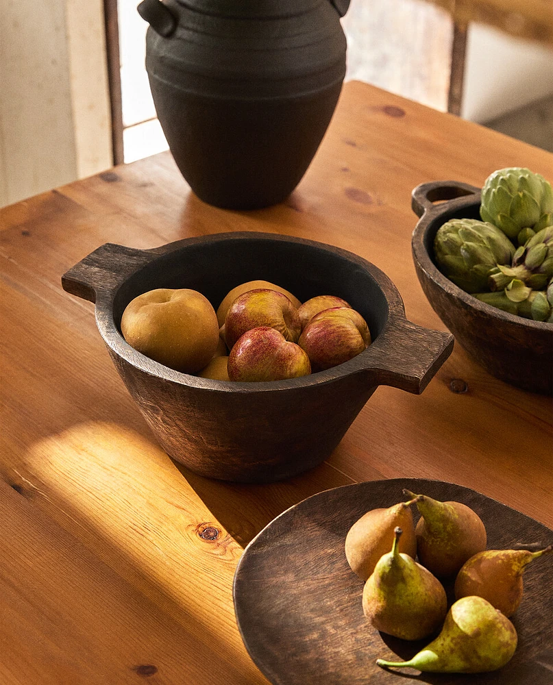 TALL WOODEN SERVING DISH WITH HANDLES