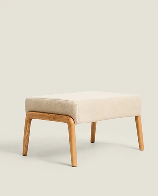 ASH WOOD AND LINEN FOOTREST STOOL