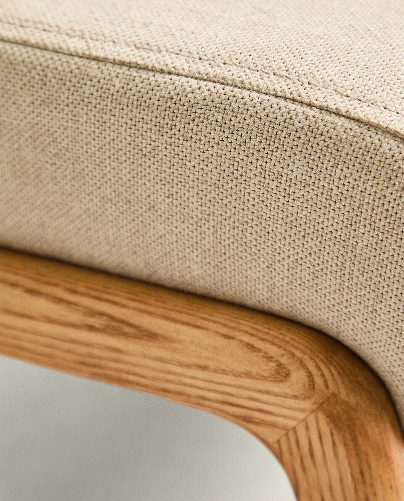 ASH WOOD AND LINEN FOOTREST STOOL