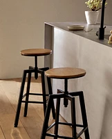 WOODEN AND METAL SWIVEL STOOL