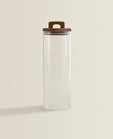 BOROSILICATE GLASS AND WOOD STORAGE JAR