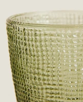 GLASS TUMBLER WITH RAISED DESIGN