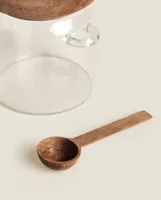 BOROSILICATE GLASS AND WOODEN SUGAR BOWL