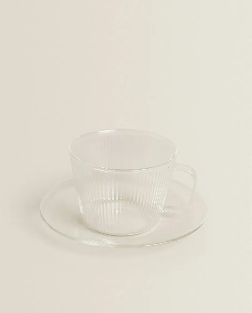 BOROSILICATE GLASS TEACUP AND SAUCER