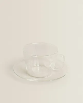 BOROSILICATE GLASS TEACUP AND SAUCER