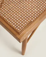 WOOD AND RATTAN BENCH