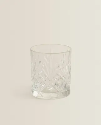 CRYSTALLINE TUMBLER WITH RAISED DESIGN