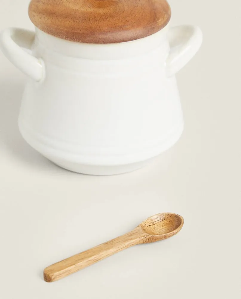 CERAMIC SUGAR BOWL WITH WOODEN LID