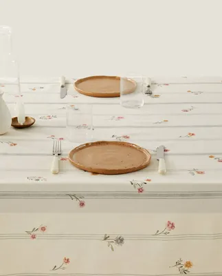 STRIPED AND FLORAL COTTON TABLECLOTH