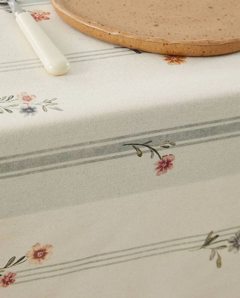 STRIPED AND FLORAL COTTON TABLECLOTH