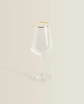 BOHEMIA CRYSTAL GOLD-RIMMED WINE GLASS