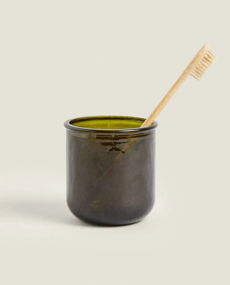 OLIVE GREEN GLASS BATHROOM TUMBLER