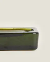 OLIVE GREEN GLASS SOAP DISH