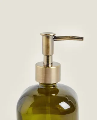 OLIVE GREEN GLASS BATHROOM DISPENSER