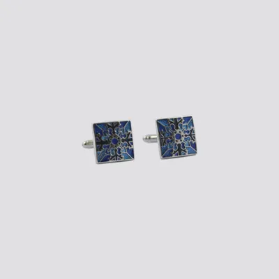 Square Blue Patterned Cuff Links