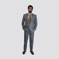 Beige Checkered Slim Fit Suit