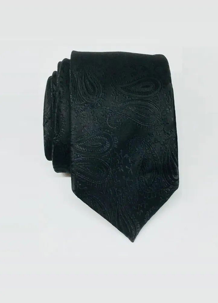 SMT-10 BLACK PAISLEY  SLIM TIE FOR MEN