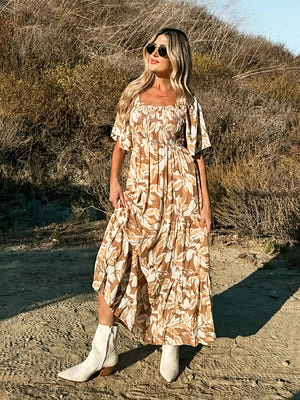 Falling Leaves Floral Maxi Dress