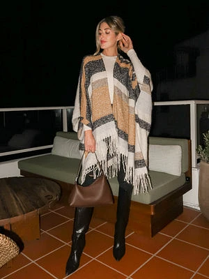 Fireside Stripe Fringe Kimono