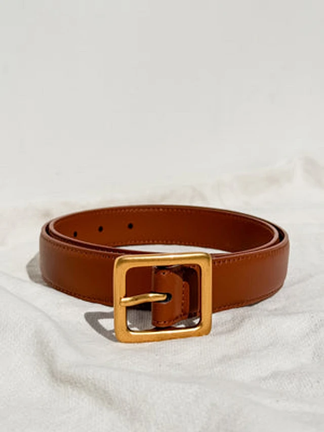 Most Wanted USA Square Gold Buckle Leather Belt Tan  display picture 1