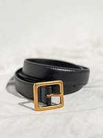 Square Gold Buckle Leather Belt Black