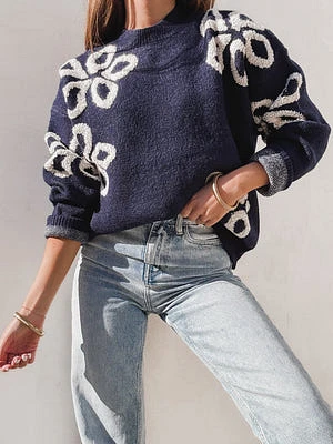 Georgie Floral Knit Sweater Navy