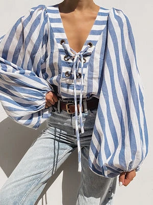 Deep End Stripe Blouse - Final Sale