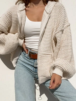 On The Go Knit Zip Up Sweater Cream