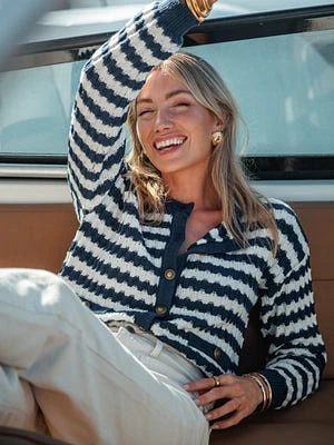 Marina Stripe Button Down Sweater