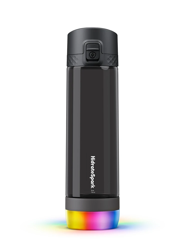 HidrateSpark PRO Tritan Plastic – 24 oz. Smart Water Bottle + Bonus Straw Lid – Black