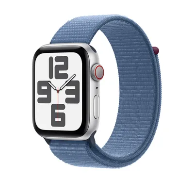 Apple Watch SE GPS + Cellular, 40mm Silver Aluminium Case with Winter Blue Sport Loop