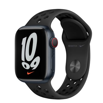 Apple Watch Nike Series 7 GPS + Cellular, 41mm Midnight Aluminum Case with Anthracite/Black Nike Sport Band - Regular