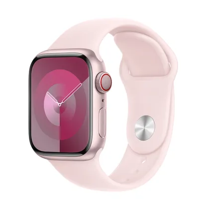 Apple Watch Series 9 GPS + Cellular, 41mm Pink Aluminum Case with Light Pink Sport Band - S/M
