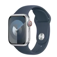 Apple Watch Series 9 GPS + Cellular, 41mm Silver Aluminum Case with Storm Blue Sport Band - S/M