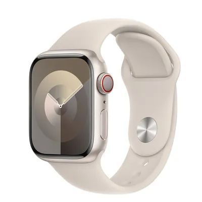 Apple Watch Series 9 GPS + Cellular, 41mm Starlight Aluminium Case with Starlight Sport Band - S/M