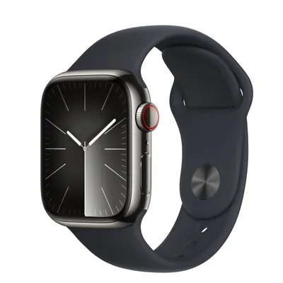 Apple Watch Series 9 GPS + Cellular, 41mm Graphite Stainless Steel Case with Midnight Sport Band - S/M