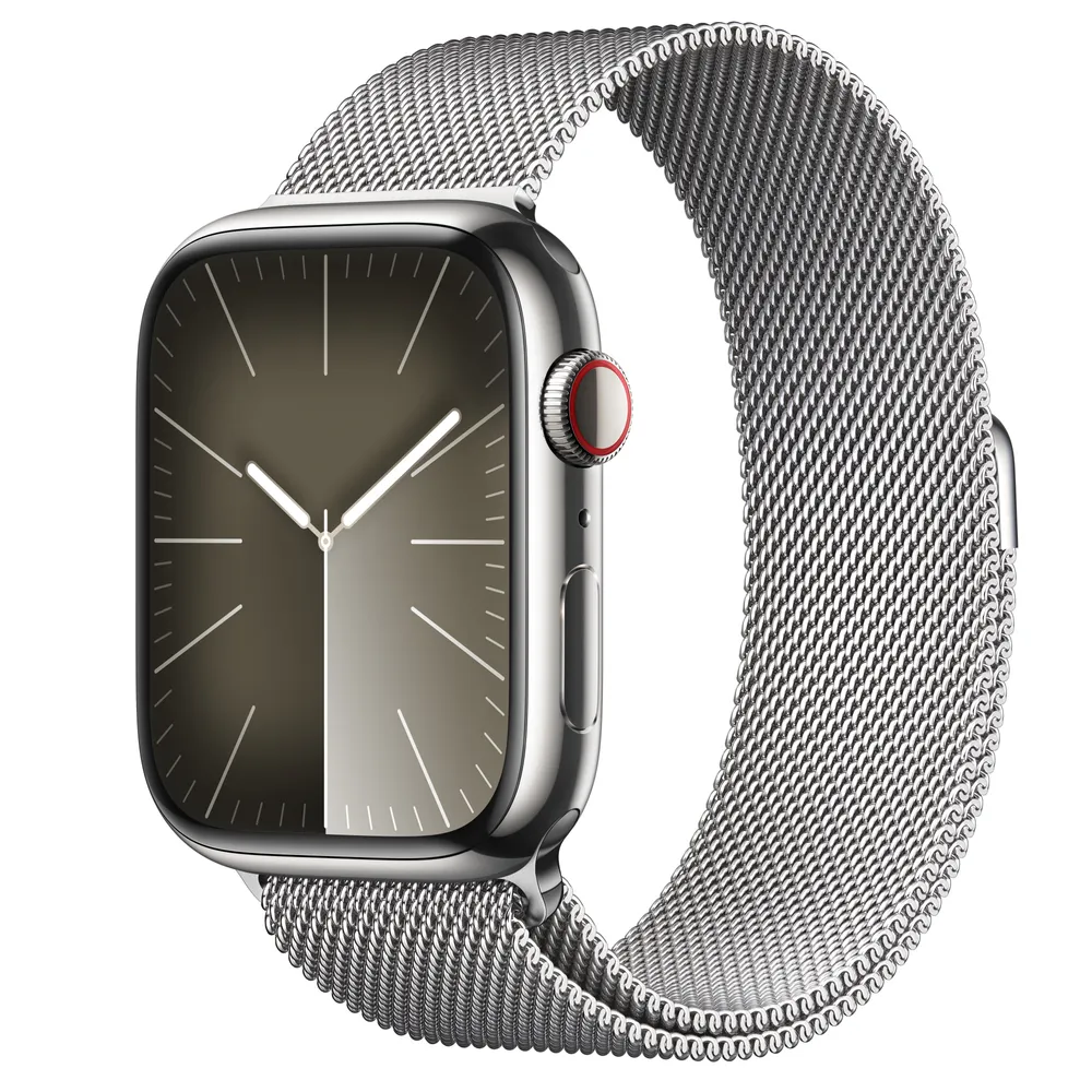 Apple Watch Series 9 GPS + Cellular, 41mm Silver Stainless Steel Case with Silver Milanese Loop