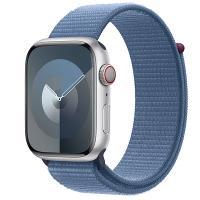 Apple Watch Series 9 GPS + Cellular, 45mm Silver Aluminium Case with Winter Blue Sport Loop