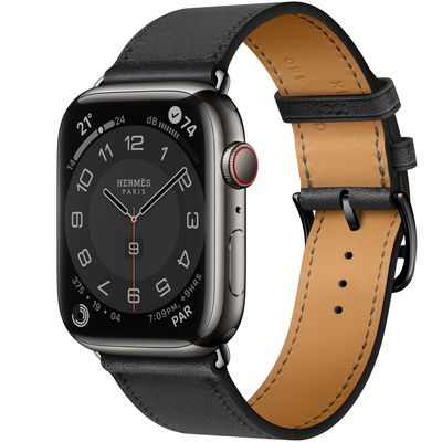 Apple Watch Hermès Series 8 GPS + Cellular 45mm Space Black Stainless Steel Case with Noir Swift Leather Single Tour