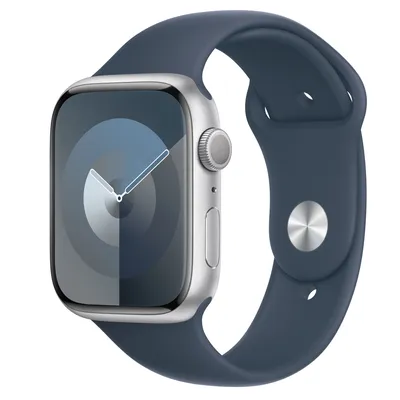 Apple Watch Series 9 GPS, 45mm Silver Aluminium Case with Storm Blue Sport Band - S/M