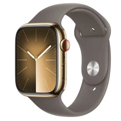 Apple Watch Series 9 GPS + Cellular, 45mm Gold Stainless Steel Case with Clay Sport Band -  S/M