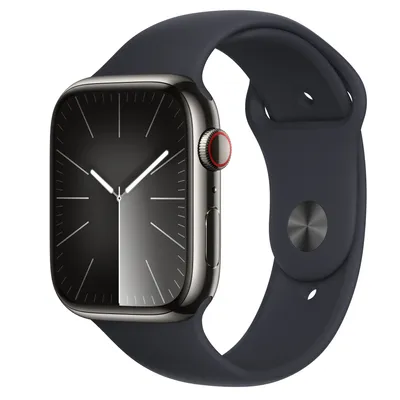 Apple Watch Series 9 GPS + Cellular, 45mm Graphite Stainless Steel Case with Midnight Sport Band - S/M