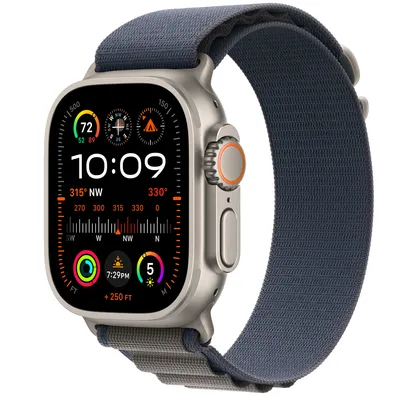 Apple Watch Ultra 2 GPS + Cellular, 49mm Titanium Case with Blue Alpine Loop - Small